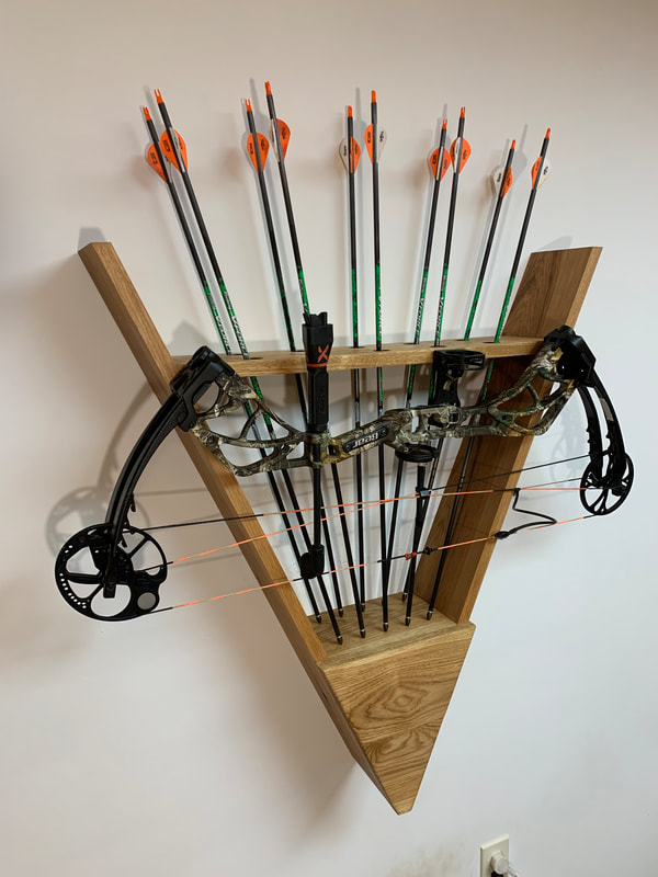 Wood stained rustic bow and arrow holder