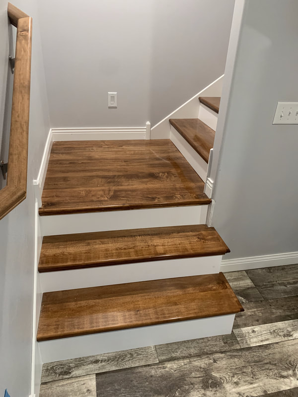 wood railing, stairs and trim